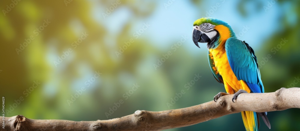 Obraz premium Colorful parrot perched on tropical tree branch