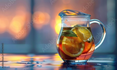 Bergamot tea infusion in a clear glass pitcher © TheoTheWizard