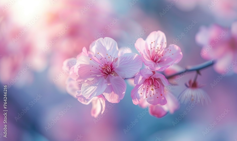 Blooming cherry blossom tree, closeup view, selective focus, bokeh Blooming cherry blossom tree, closeup view, selective focus, bokeh