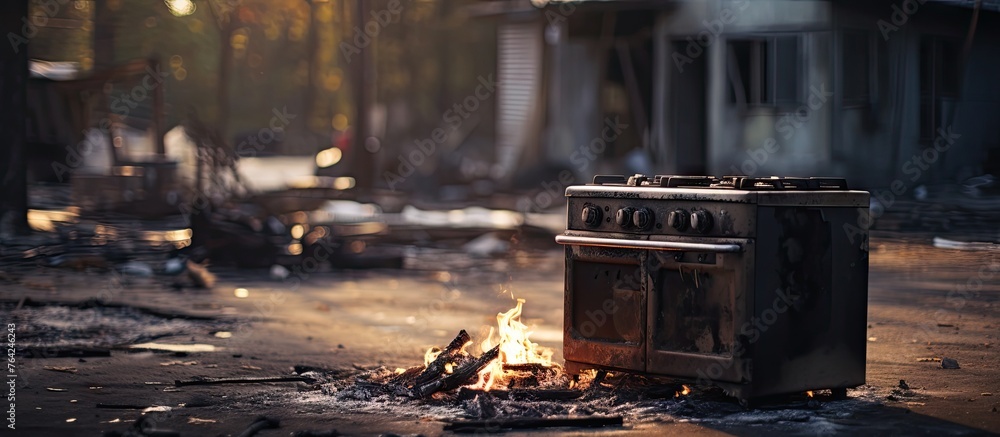 Street stove ablaze