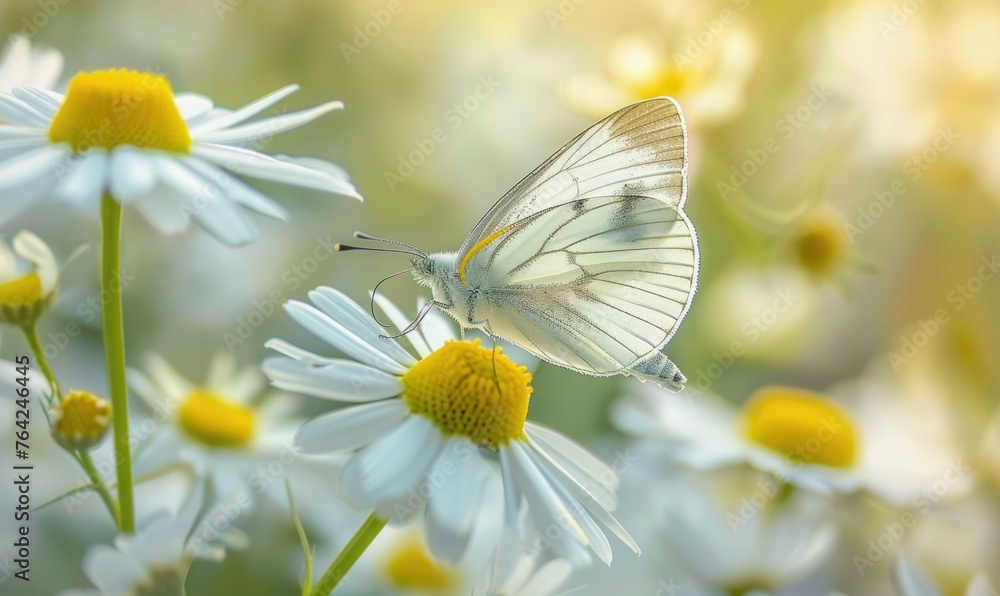 Butterfly amidst wildflowers, closeup view, selective focus, spring nature Butterfly amidst wildflowers, closeup view, selective focus, spring nature