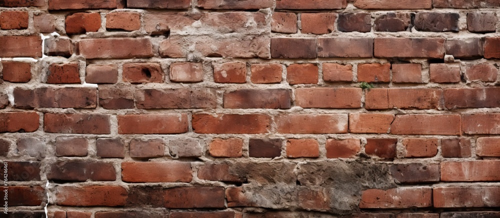 Obraz premium A green plant growing from a close-up view of a brick wall