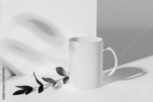 Ethereal Elixir: A Whimsical Encounter of a White Coffee Mug in a Serene Table Setting. Generative AI.