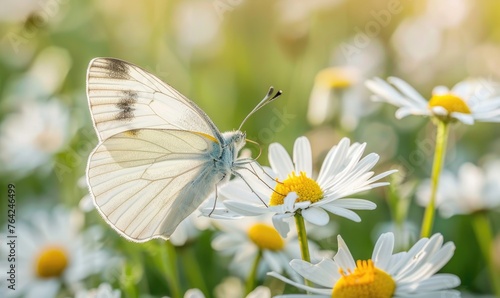 Butterfly amidst wildflowers, closeup view, selective focus, spring nature © TheoTheWizard