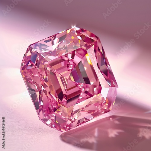 Pink diamonds on a reflective surface on a pink background