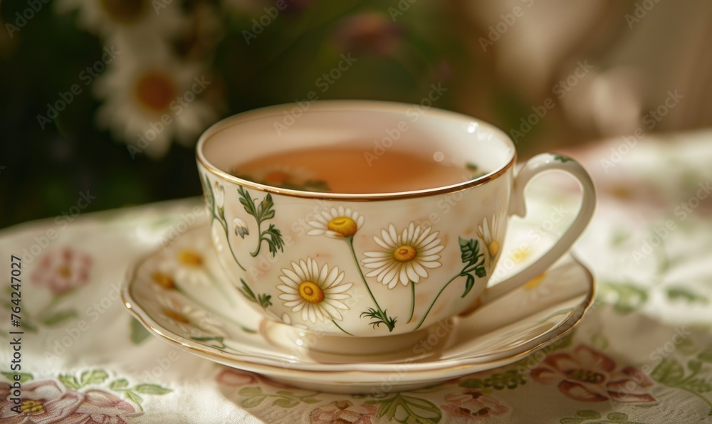 Chamomile tea served in a cozy cafe Chamomile tea served in a cozy cafe