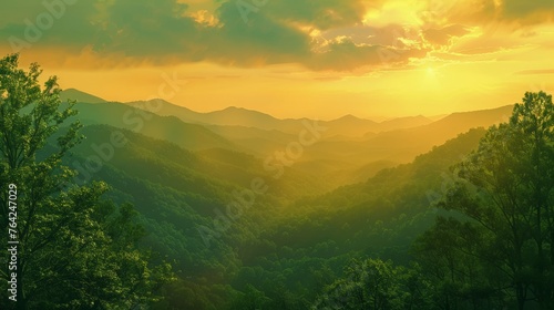 Sun Setting Over Mountain Range