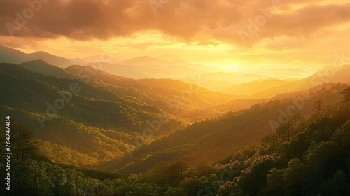 Sun Setting Over Mountain Range © BrandwayArt