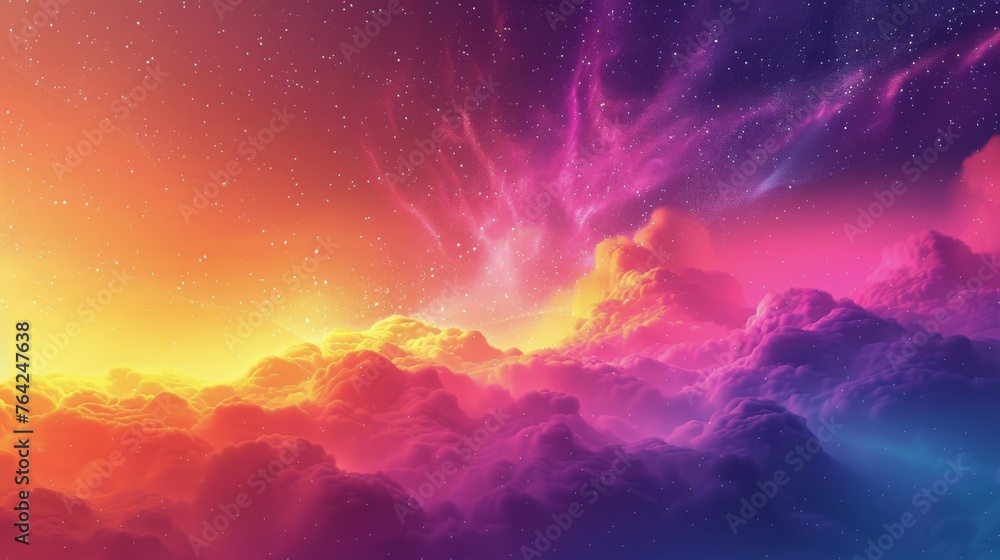 Multicolored Background With Clouds and Stars