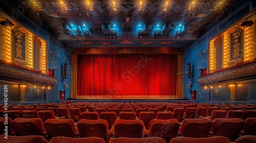Empty Theater With Red Curtain