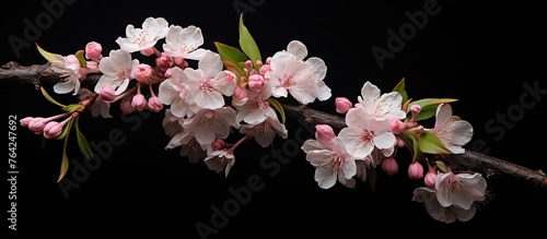 Close-up of cherry tree branch adorned with pink blossoms