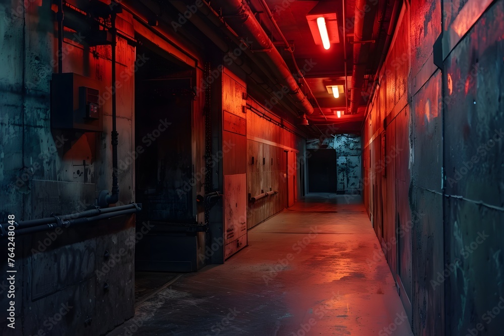 Futuristic Secret Underground Bunker with Red Lighting