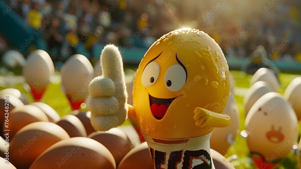 Fototapeta premium Cheerful Egg Character Enjoying a Football Game with Fans