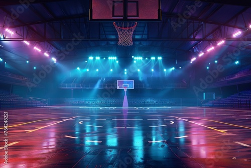 Empty basketball arena neon color © MDHABIBUR