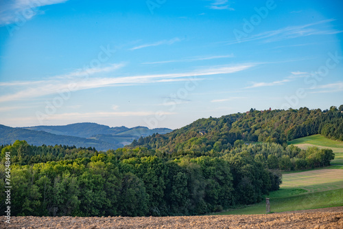 Obraz na płótnie beautiful landscape of Austrian nature in Burgendand. Hills with forest and beautiful sky w salonie