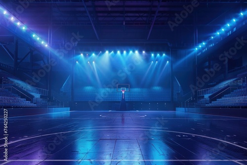 Empty basketball arena neon color