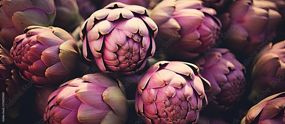 Fototapeta premium A pile of vibrant purple artichokes