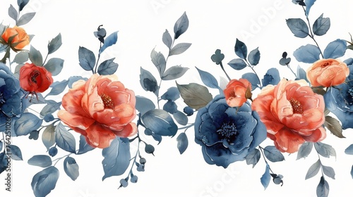 Flowers and Leaves Painting on White Background