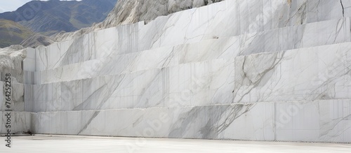 Wall of Carrara marble with distant mountain view