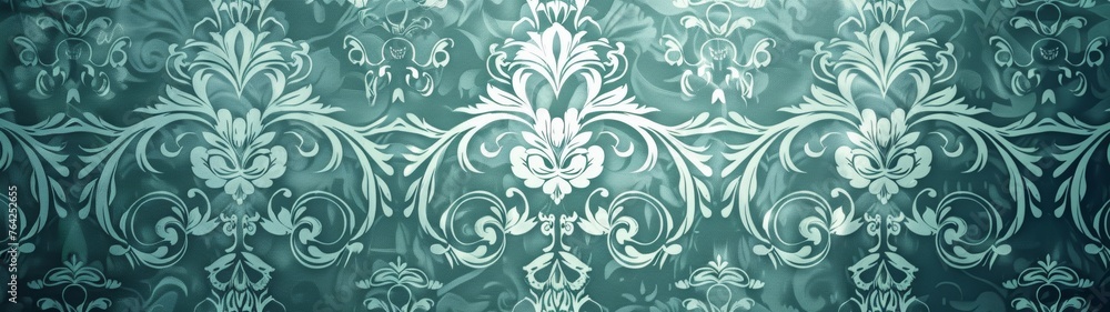 a seamless pattern of turquoise damask wallpaper, the background is seamless and repeating, with an aged look and subtle grunge effect
