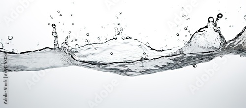 Water splash and bubbles close-up on white background