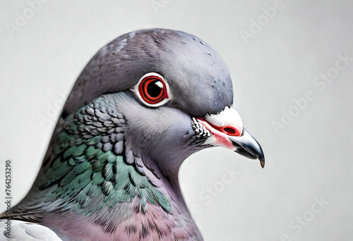An isolated pigeon captured in sharp detail against a pristine white background, its curious gaze and delicate features making it a captivating subject of focus © Tanveer