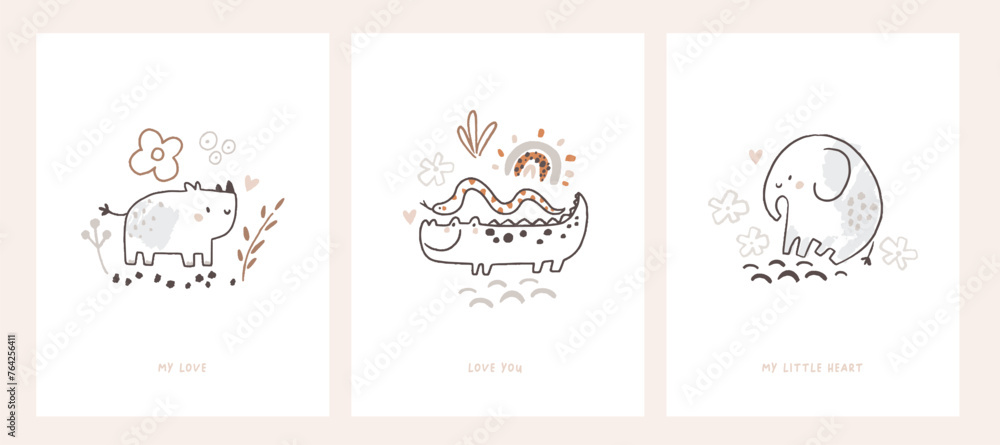 Baby month anniversary card. Baby milestone cards with jungle animals isolated white background. Baby shower print with safari animal. Nursery print Baby month anniversary card. Baby milestone cards with jungle animals isolated white background. Baby shower print with safari animal. Nursery print