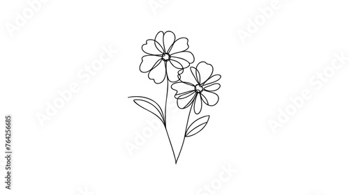One line flower element. Black and white monochrome continuous single line art. Floral nature Woman day gift romantic date illustration sketch outline drawing.