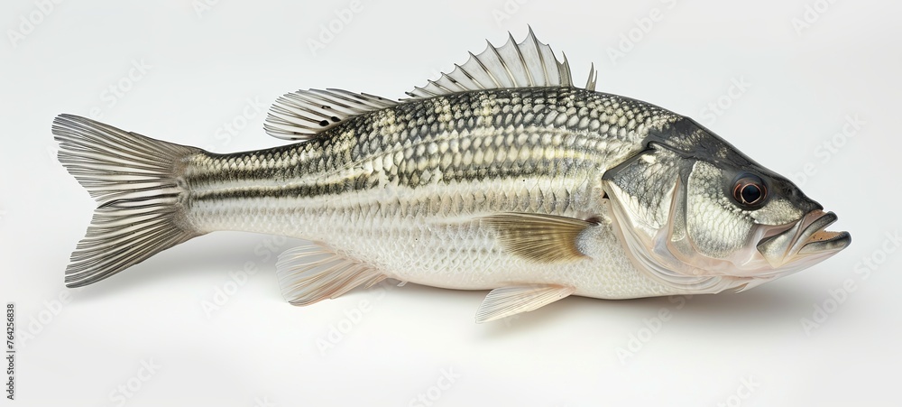 Striped river bass on a white background. generative ai - obrazy, fototapety, plakaty 