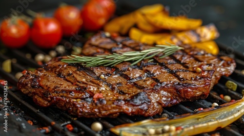 Grilled Steak Cooking With Vegetables