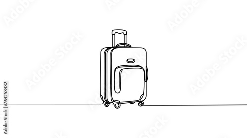 Travel suitcase in continuous line drawing style. Luggage valise with wheels and retractable handle black line sketch on white background. Vector illustration.
