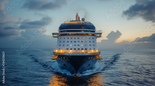 Large Cruise Ship Sailing in Open Ocean