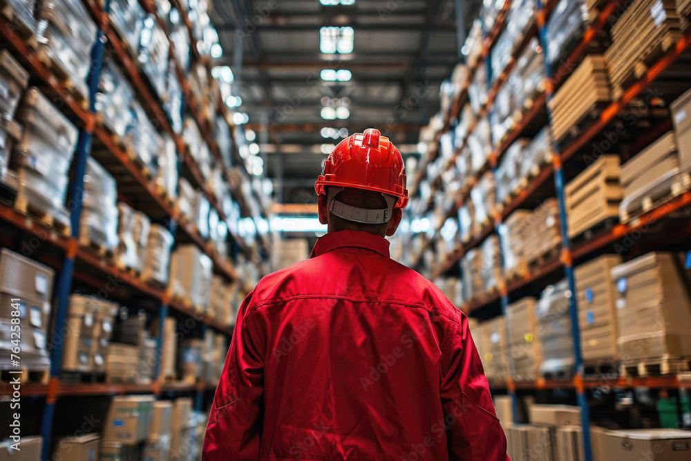 Male warehouse worker working in logistic commercial storage interior retail goods boxes supply. Man storehouse employee manager at work, distribution, industrial sorting and delivery. Male warehouse worker working in logistic commercial storage interior retail goods boxes supply. Man storehouse employee manager at work, distribution, industrial sorting and delivery.
