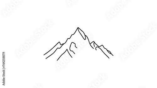 One continuous line drawing of mountain range landscape. Web banner with mounts and high peak in simple linear style. Adventure winter sports and hiking tourism concept. Vector illustration
