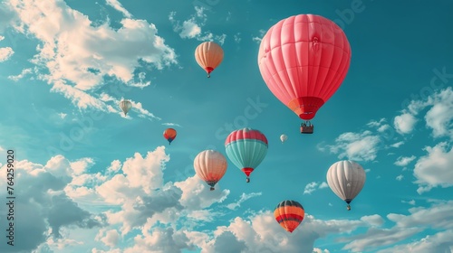 Group of Hot Air Balloons Flying