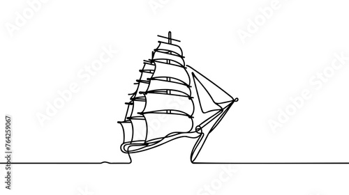 Sailing Ship hand drawn one continuous line drawing vector design.