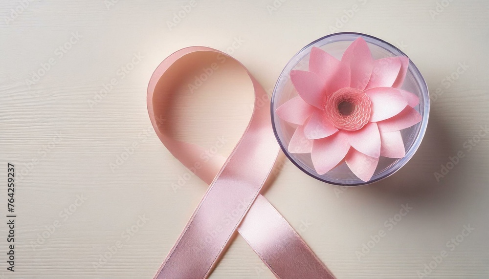 Ilustração de uma fita rosa para conscientização sobre o câncer em mulheres. Referência a campanha Outubro Rosa no Brasil. - obrazy, fototapety, plakaty 