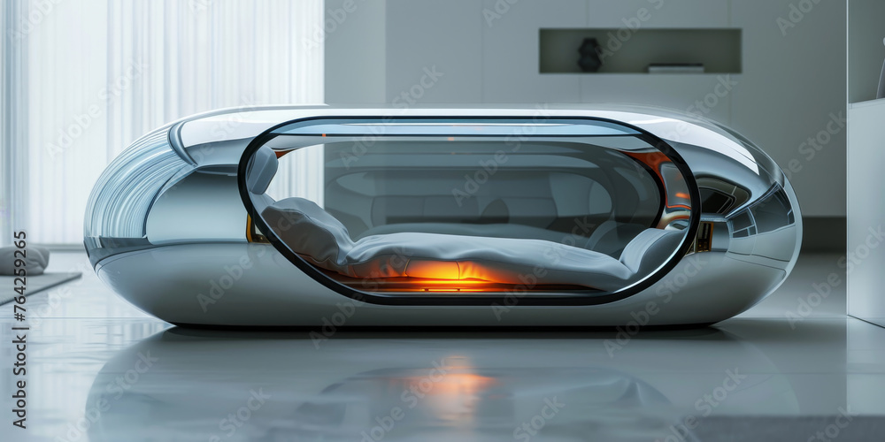 Fototapeta premium Sci Fi futuristic glass sleep capsule.