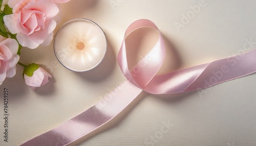 Ilustração de uma fita rosa para conscientização sobre o câncer em mulheres. Referência a campanha Outubro Rosa no Brasil. photo