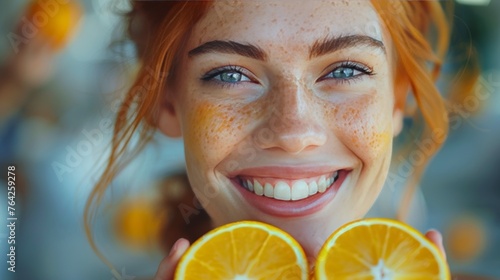Woman Holding Two Orange Slices