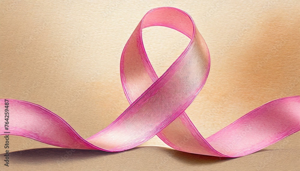 Ilustração de uma fita rosa para conscientização sobre o câncer em mulheres. Referência a campanha Outubro Rosa no Brasil. - obrazy, fototapety, plakaty 