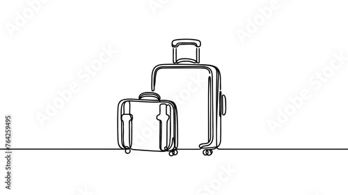 Travel suitcase in continuous line drawing style. Luggage valise with wheels and retractable handle black line sketch on white background. Vector illustration.
