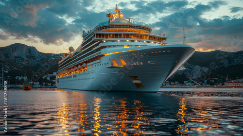 Large Cruise Ship Sailing in Open Ocean
