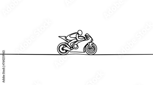 One single line drawing of young moto racer rides motorcycle vector illustration. Superbike racing concept. Modern continuous line draw design for motor racer event banner. photo