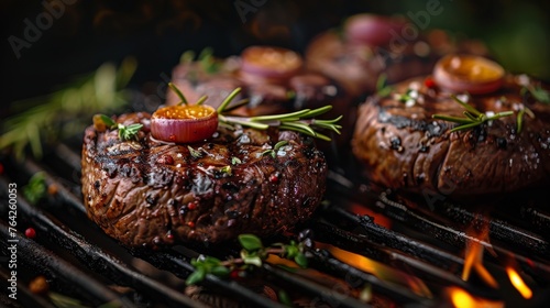 Grilled Steak Cooking With Vegetables