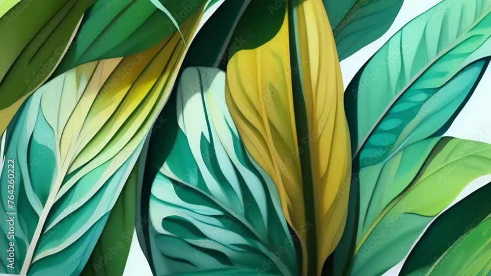An abstract pastel background featuring green with a yellowish tint leaves of smooth lines. An abstract pastel background featuring green with a yellowish tint leaves of smooth lines.