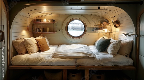 Bed in Room With Circular Window