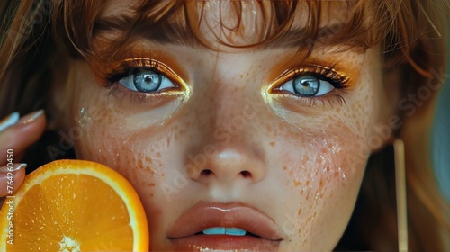 Woman Holding Two Orange Slices