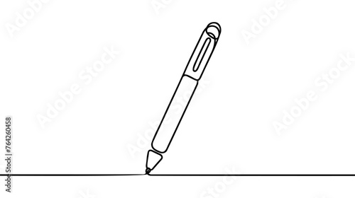 One continuous line drawing of pen. Pencil symbol of study and education concept in simple linear style. Contour icon. Doodle vector illustration.
