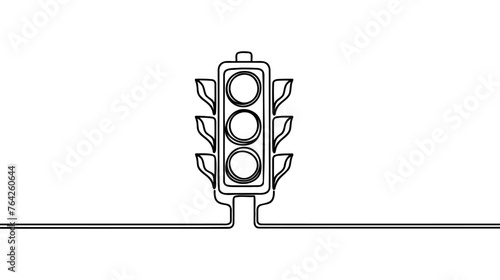 Continuous one line drawing of traffic lights with poles to regulate vehicle travel at road intersections. There are red, yellow, green lights. Single line draw design vector graphic illustration.
